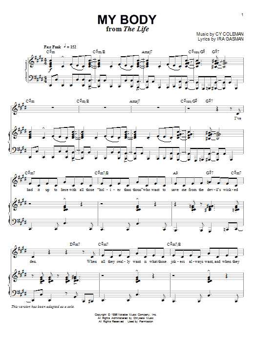 Cy Coleman My Body sheet music notes and chords arranged for Piano & Vocal