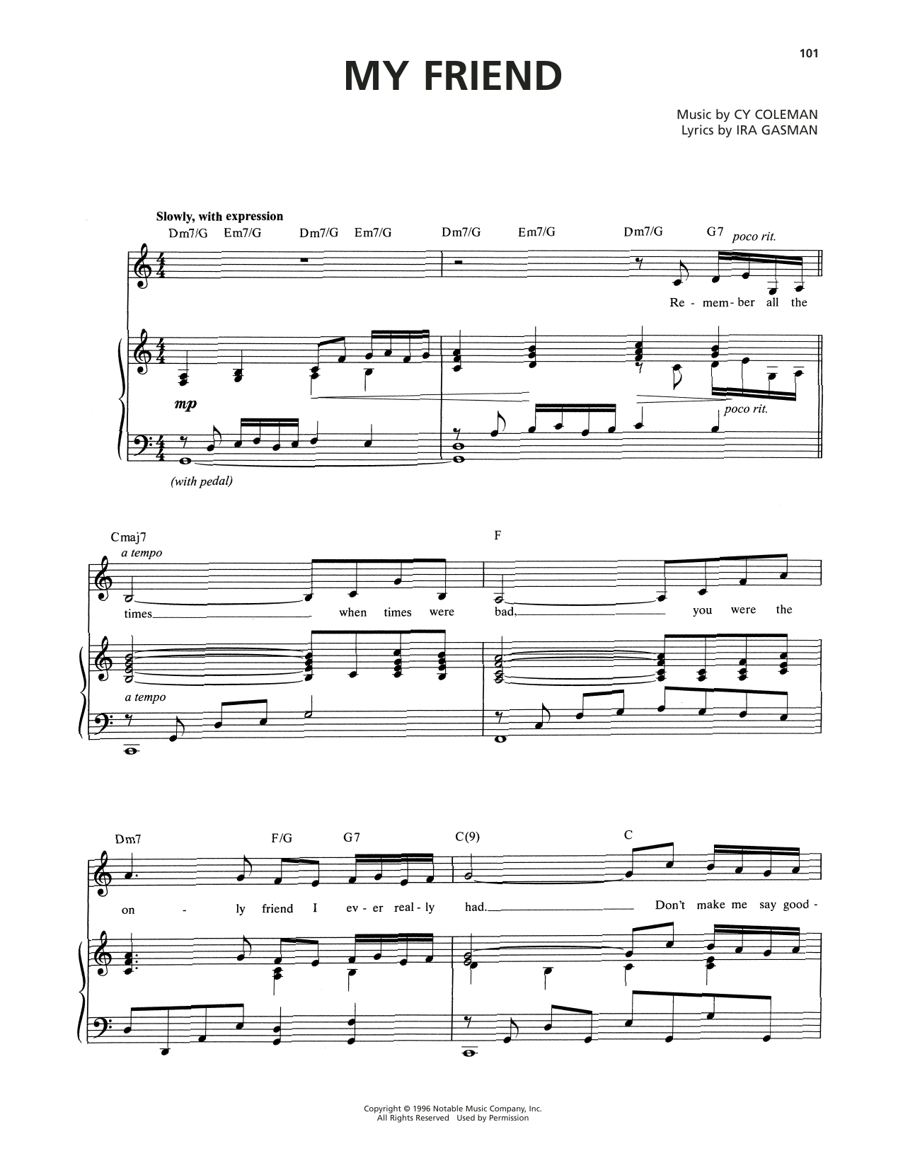 Cy Coleman My Friend (from The Life) sheet music notes and chords arranged for Piano & Vocal