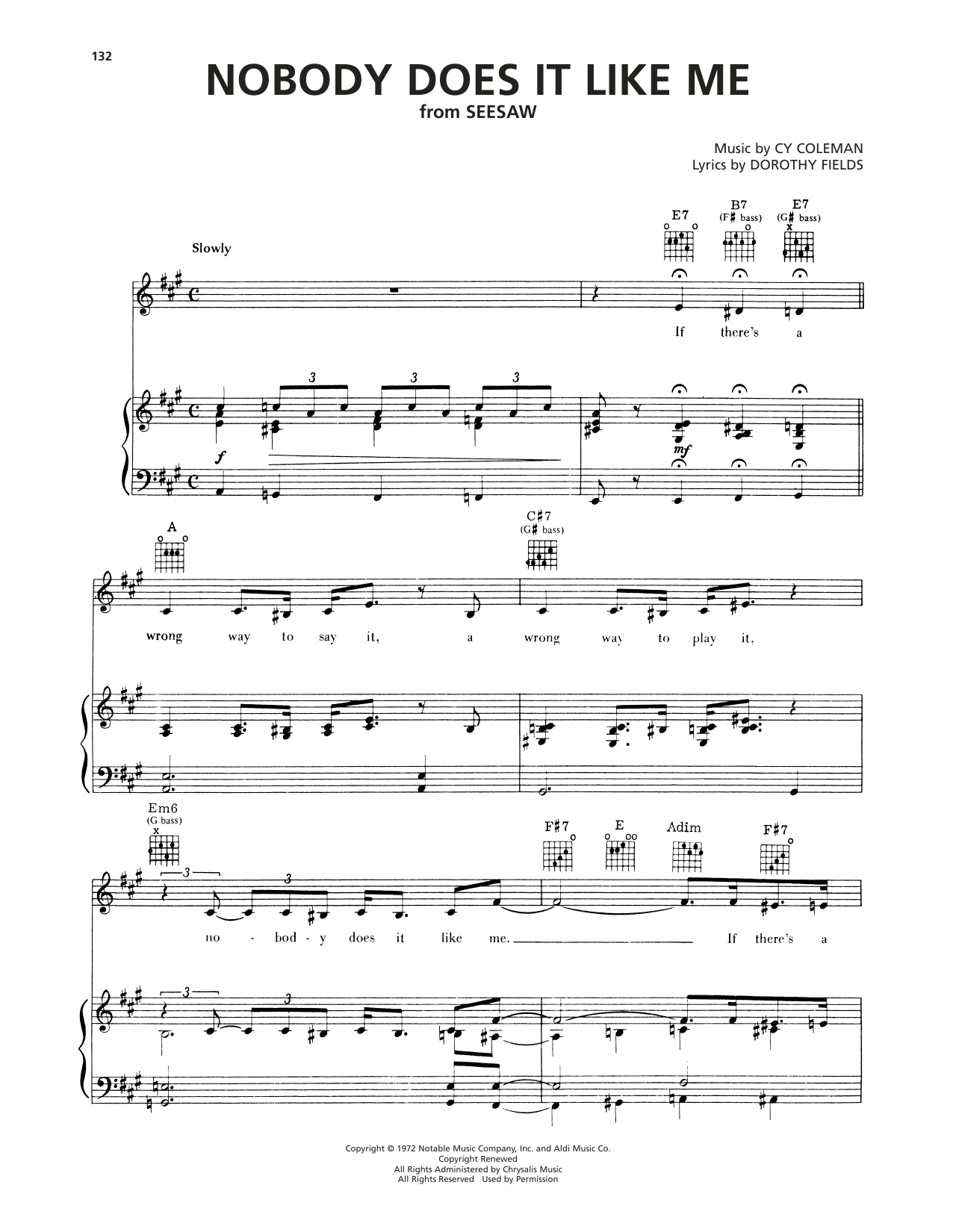 Cy Coleman Nobody Does It Like Me (from Seesaw) sheet music notes and chords arranged for Piano, Vocal & Guitar Chords (Right-Hand Melody)