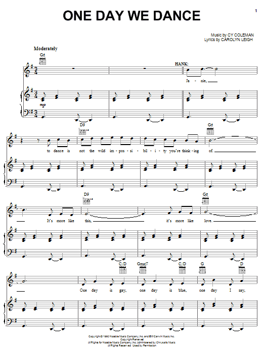 Cy Coleman One Day We Dance sheet music notes and chords arranged for Piano, Vocal & Guitar Chords (Right-Hand Melody)