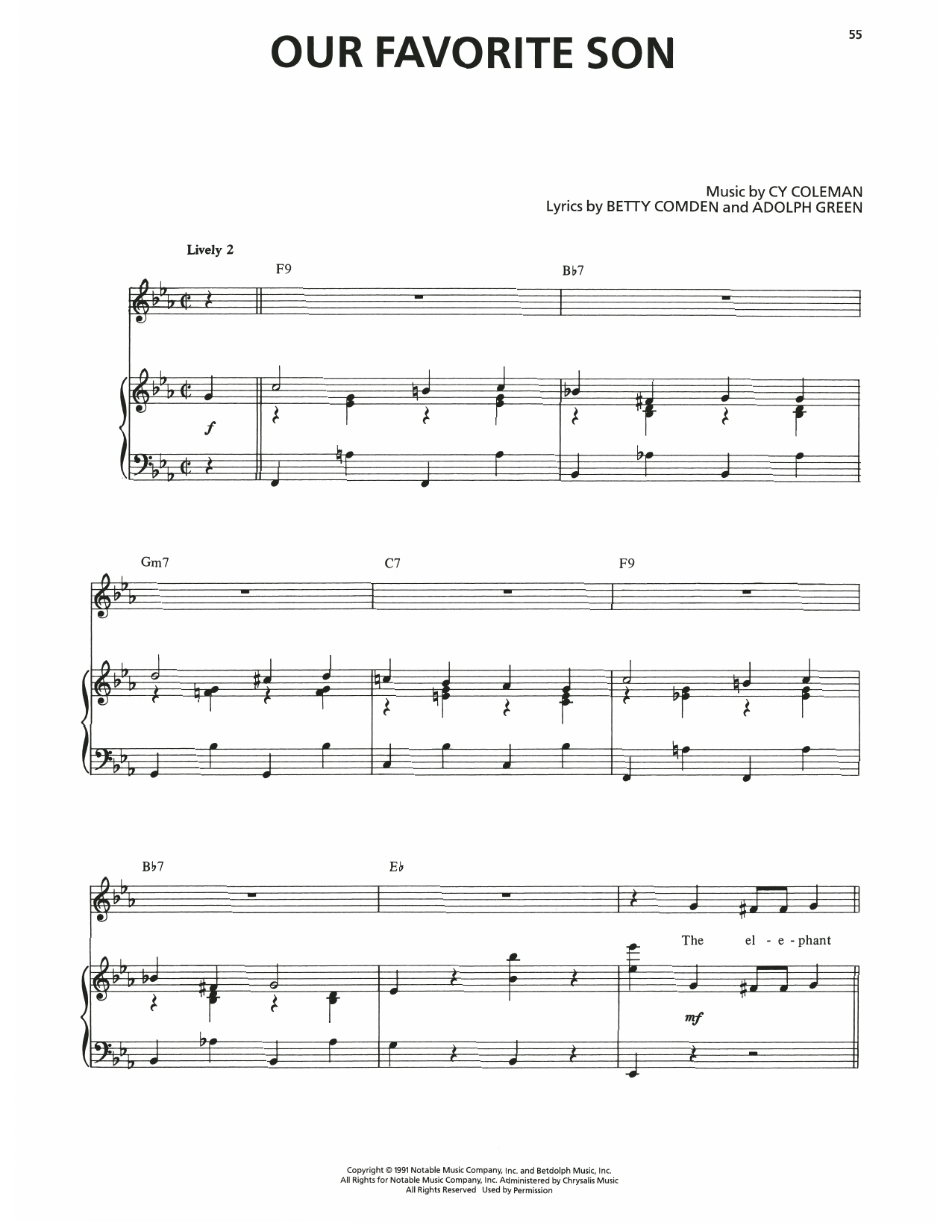 Cy Coleman Our Favorite Son (from The Will Rogers Follies) sheet music notes and chords arranged for Piano & Vocal
