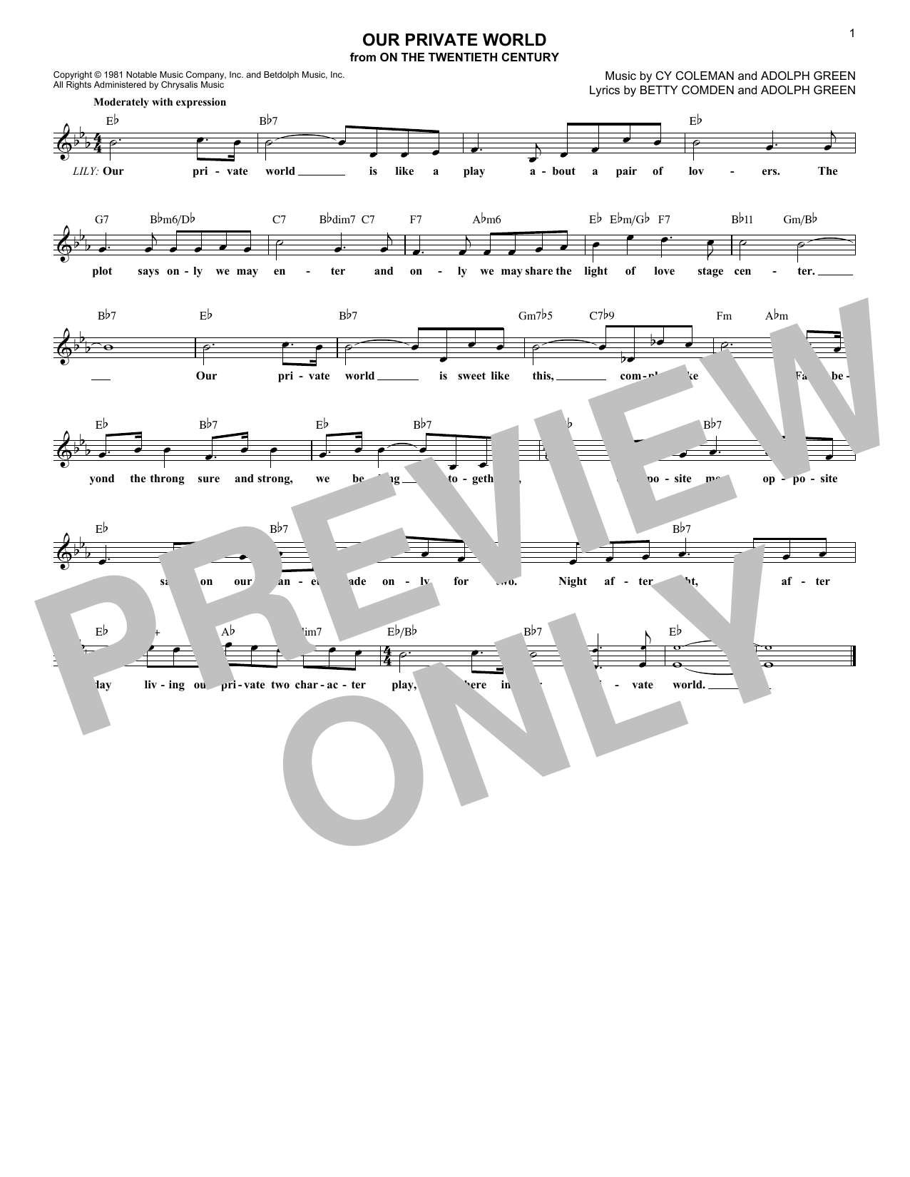 Cy Coleman Our Private World sheet music notes and chords arranged for Lead Sheet / Fake Book