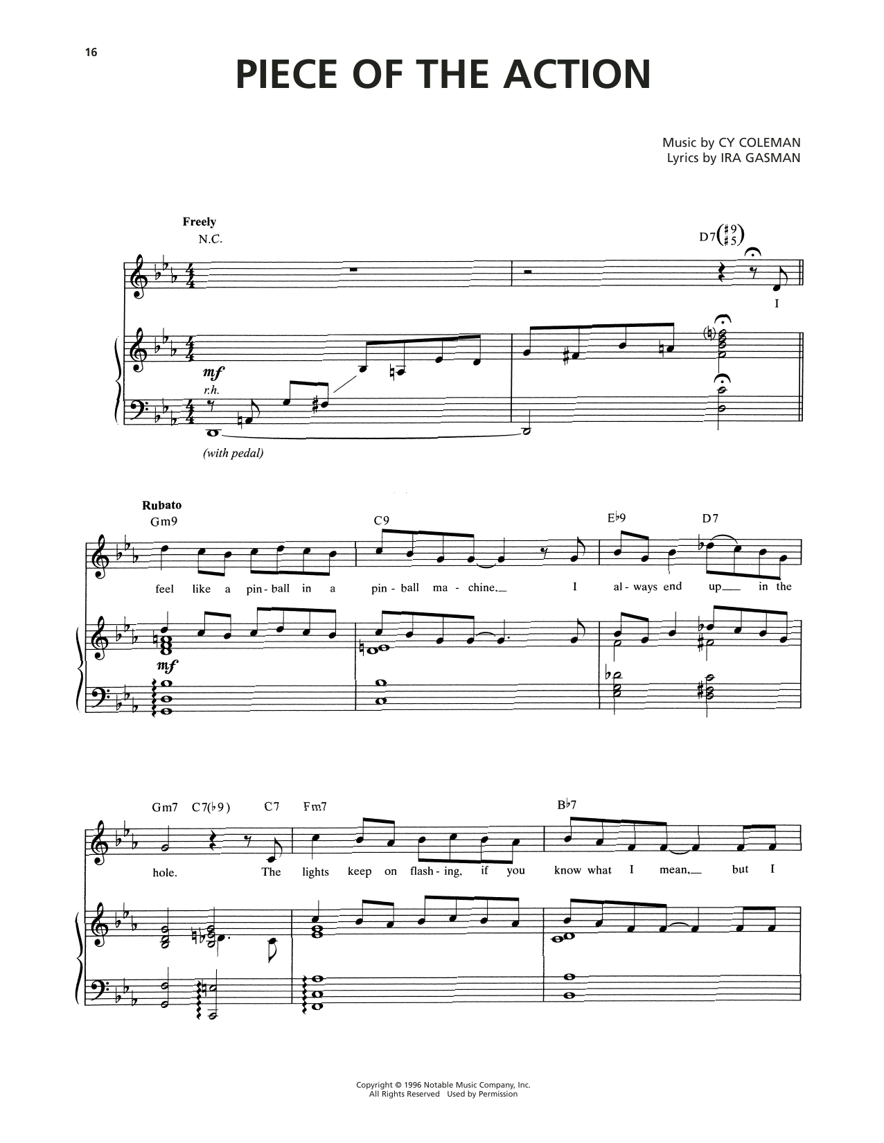 Cy Coleman Piece Of The Action (from The Life) sheet music notes and chords arranged for Piano & Vocal