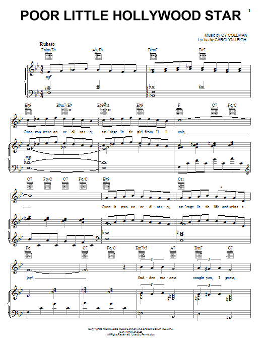 Cy Coleman Poor Little Hollywood Star sheet music notes and chords arranged for Piano, Vocal & Guitar Chords (Right-Hand Melody)