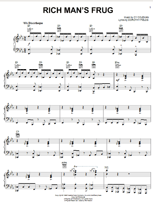 Cy Coleman Rich Man's Frug sheet music notes and chords arranged for Piano, Vocal & Guitar Chords (Right-Hand Melody)