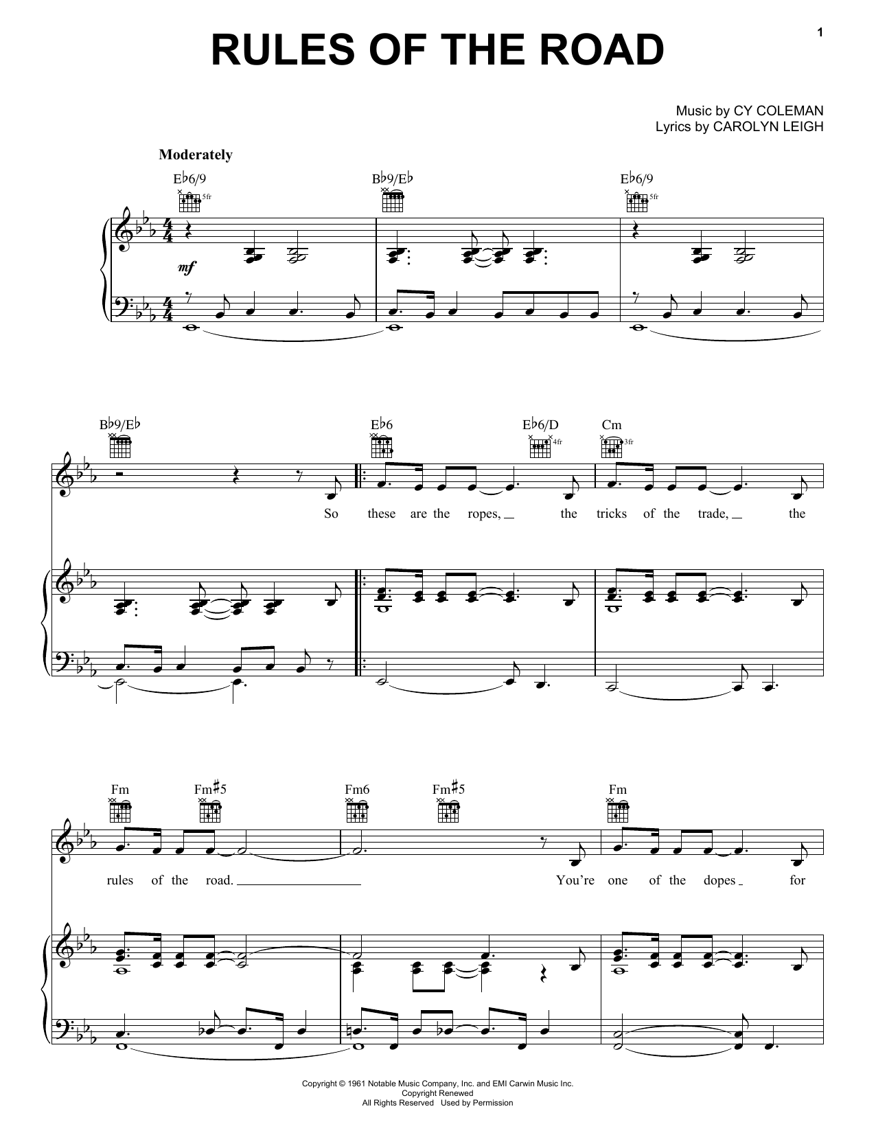 Cy Coleman Rules Of The Road sheet music notes and chords arranged for Piano, Vocal & Guitar Chords (Right-Hand Melody)