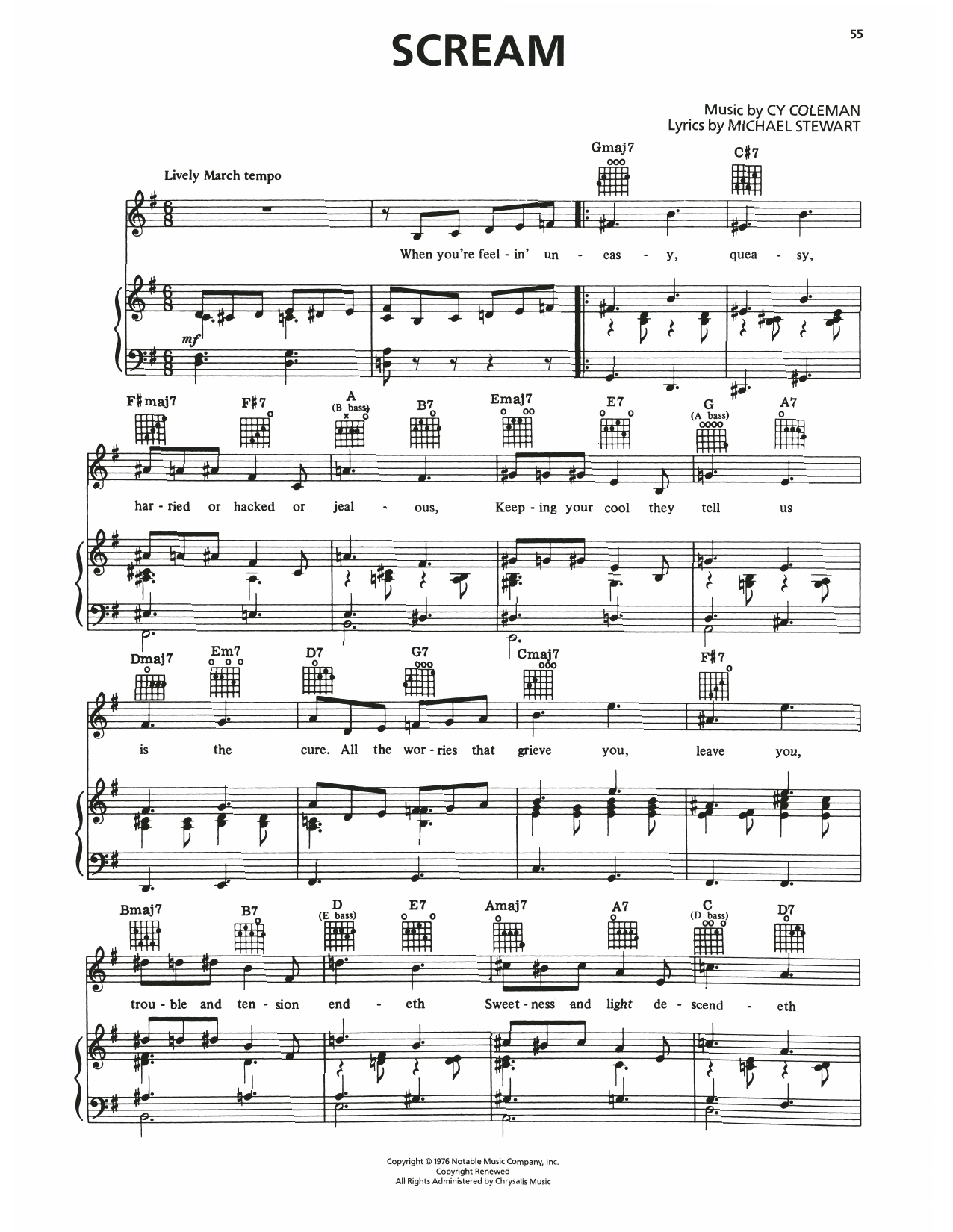 Cy Coleman Scream (from I Love My Wife) sheet music notes and chords arranged for Piano, Vocal & Guitar Chords (Right-Hand Melody)