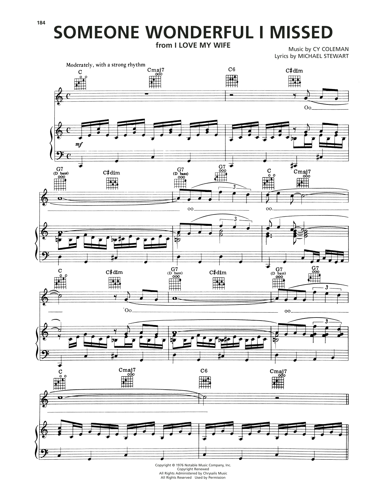 Cy Coleman Someone Wonderful I Missed (from I Love My Wife) sheet music notes and chords arranged for Piano, Vocal & Guitar Chords (Right-Hand Melody)