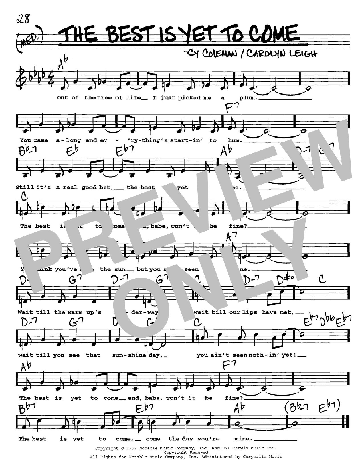 Cy Coleman The Best Is Yet To Come sheet music notes and chords arranged for Real Book – Melody, Lyrics & Chords