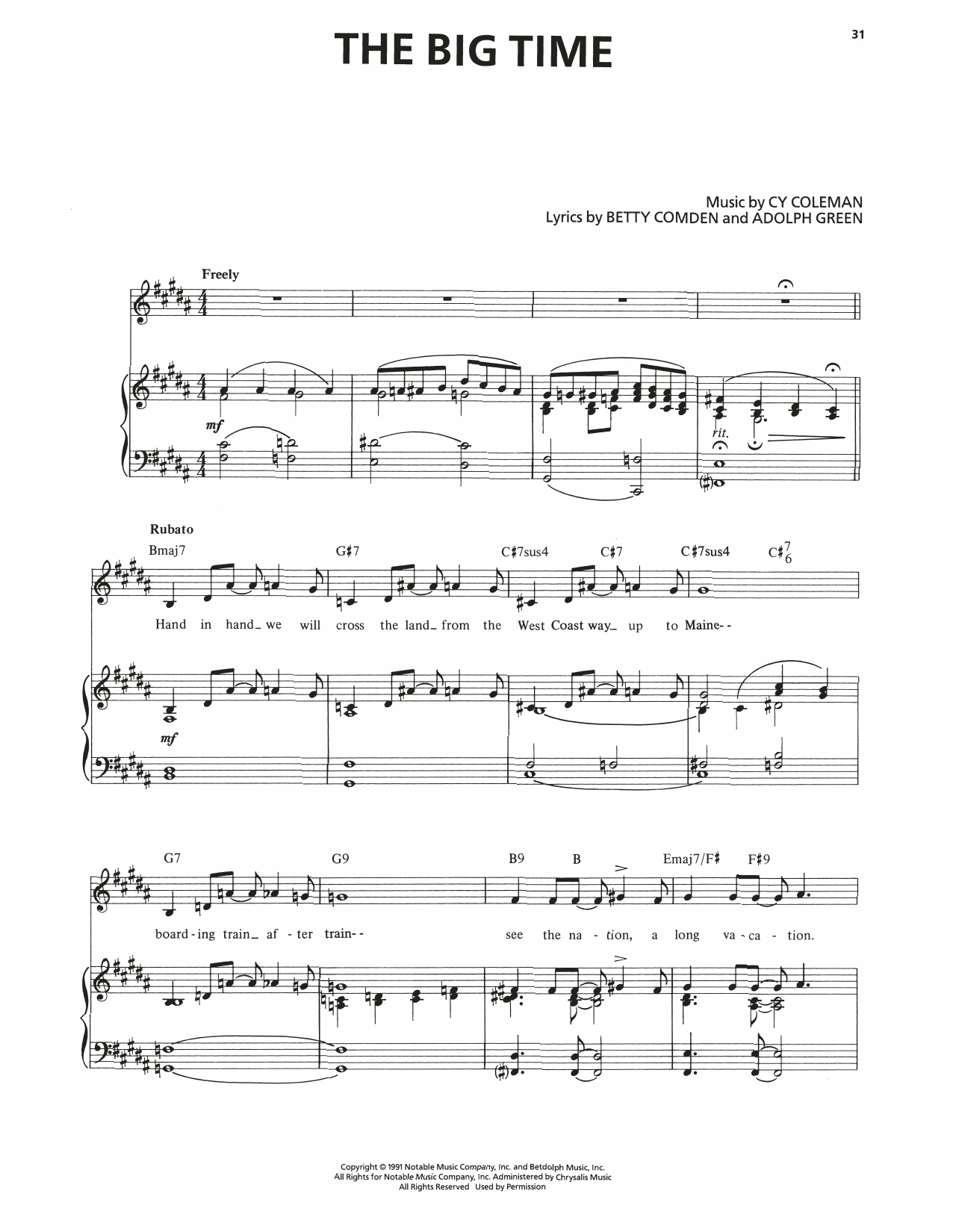 Cy Coleman The Big Time (from The Will Rogers Follies) sheet music notes and chords arranged for Piano & Vocal