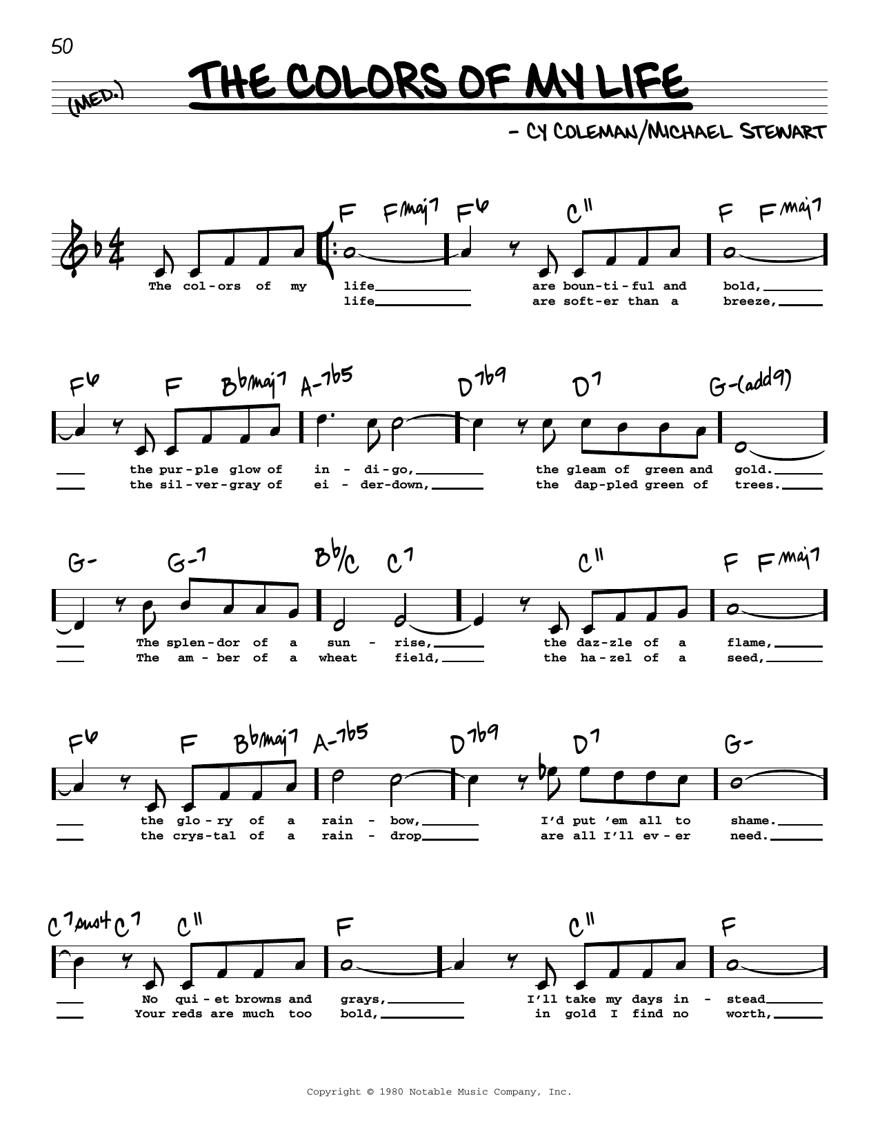 Cy Coleman The Colors Of My Life (High Voice) (from Barnum) sheet music notes and chords arranged for Real Book – Melody, Lyrics & Chords
