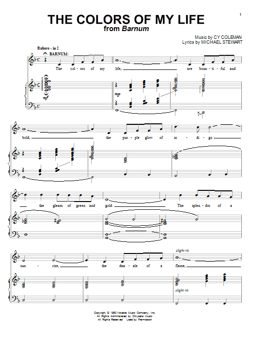 Cy Coleman The Colors Of My Life sheet music notes and chords arranged for Piano & Vocal