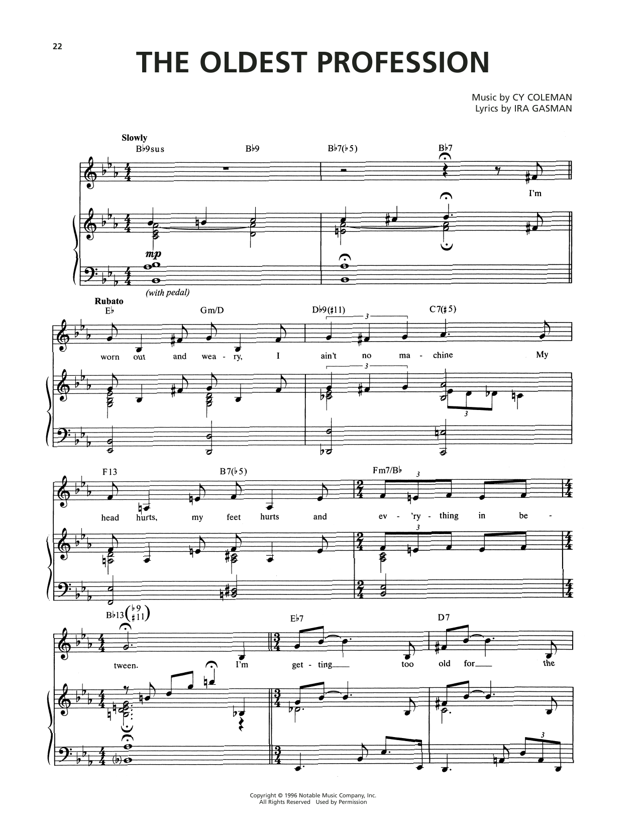 Cy Coleman The Oldest Profession (from The Life) sheet music notes and chords arranged for Piano & Vocal