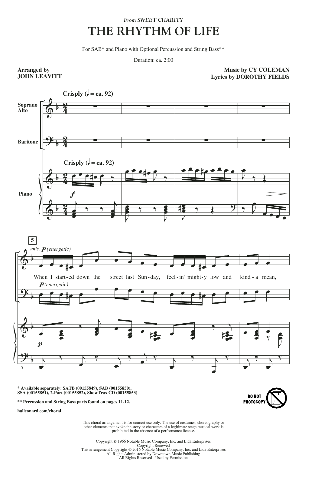 Cy Coleman The Rhythm Of Life (from Sweet Charity) (arr. John Leavitt) sheet music notes and chords arranged for 2-Part Choir