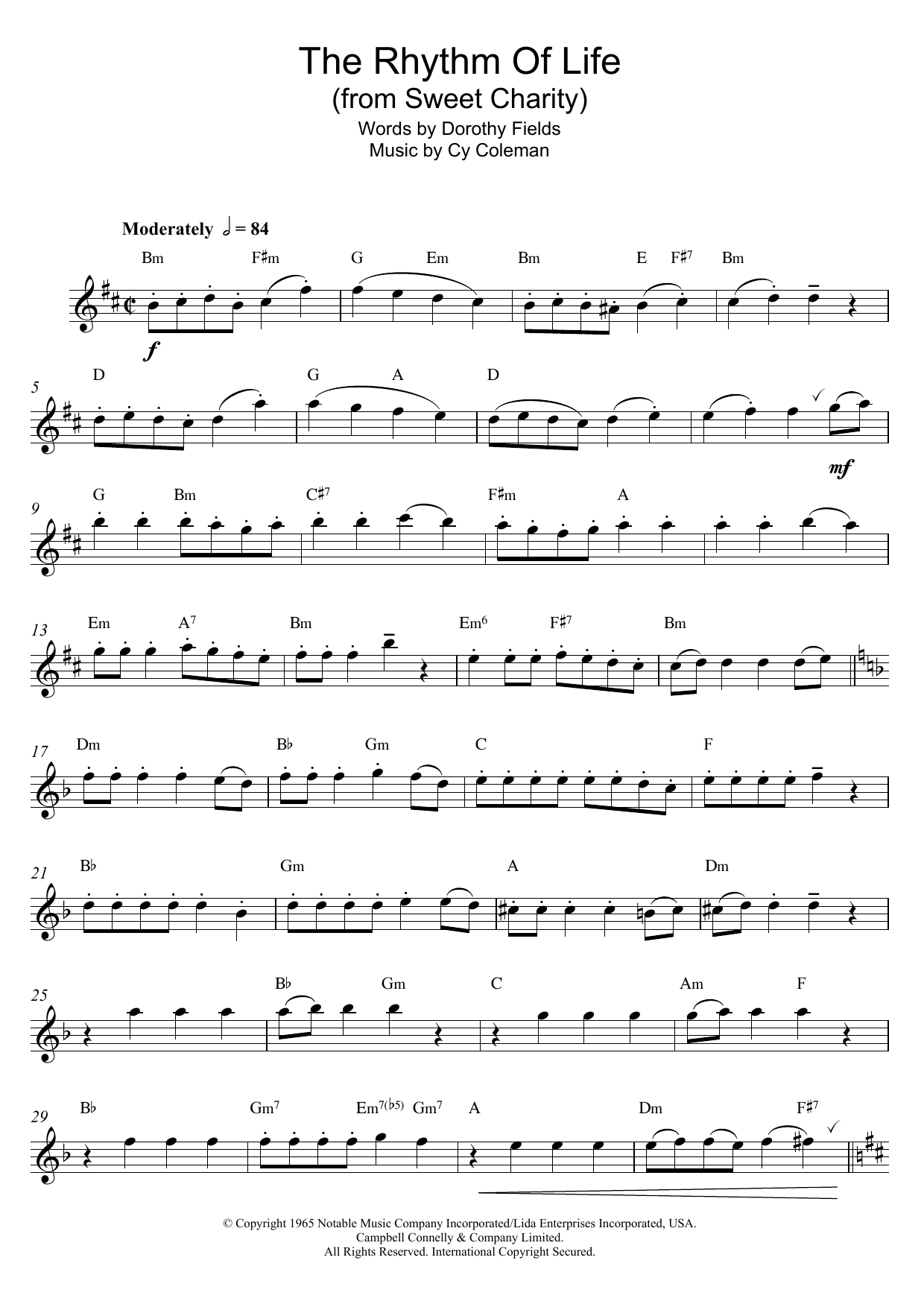 Cy Coleman The Rhythm Of Life (from Sweet Charity) sheet music notes and chords arranged for Beginner Piano