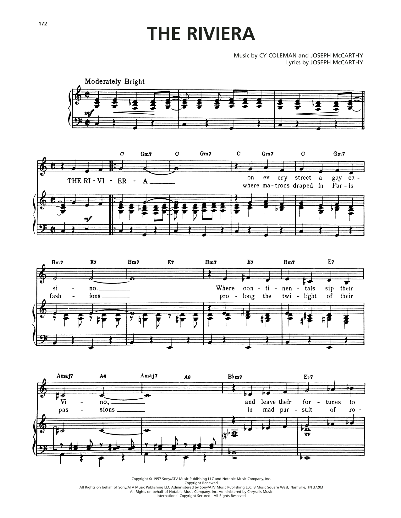 Cy Coleman The Riviera (from Seesaw) sheet music notes and chords arranged for Piano, Vocal & Guitar Chords (Right-Hand Melody)