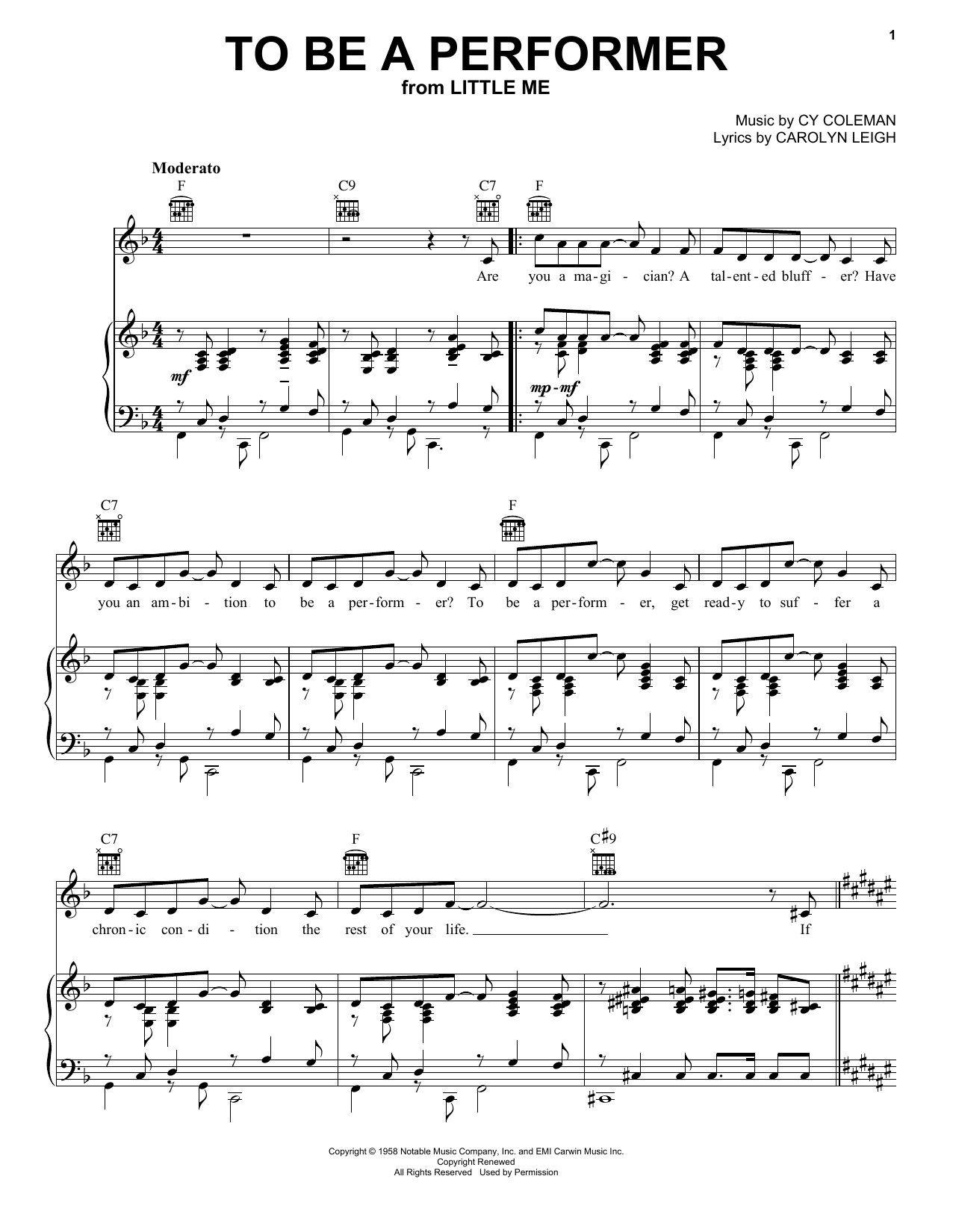 Cy Coleman To Be A Performer sheet music notes and chords arranged for Piano, Vocal & Guitar Chords (Right-Hand Melody)