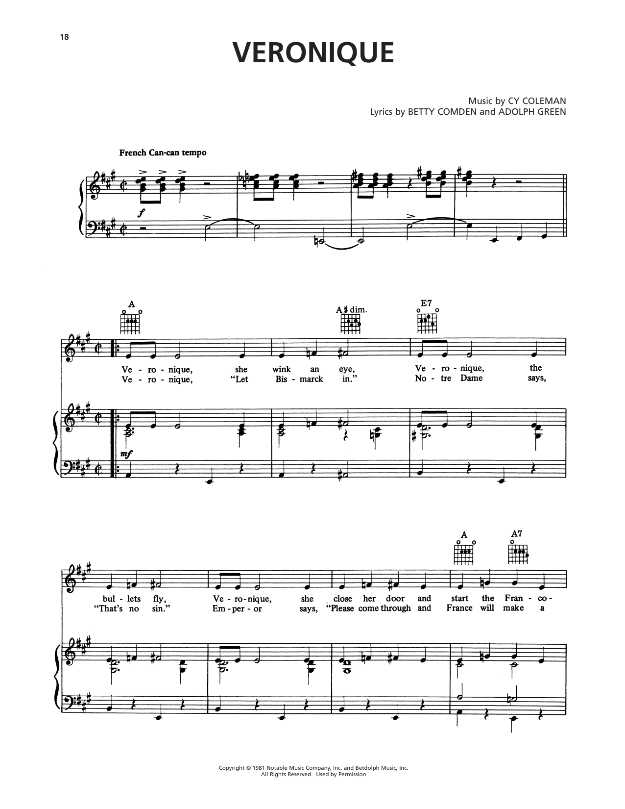 Cy Coleman Veronique (from On The Twentieth Century) sheet music notes and chords arranged for Piano, Vocal & Guitar Chords (Right-Hand Melody)