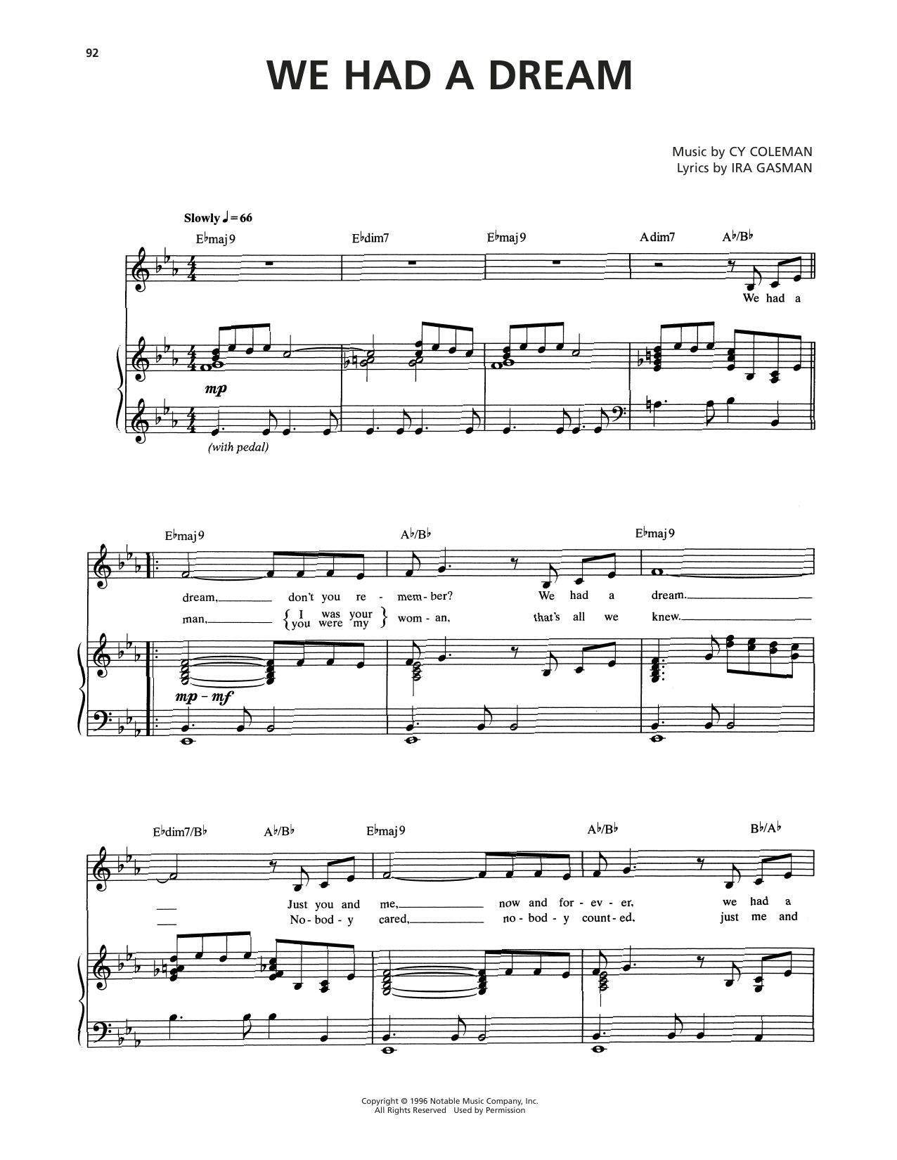 Cy Coleman We Had A Dream (from The Life) sheet music notes and chords arranged for Piano & Vocal