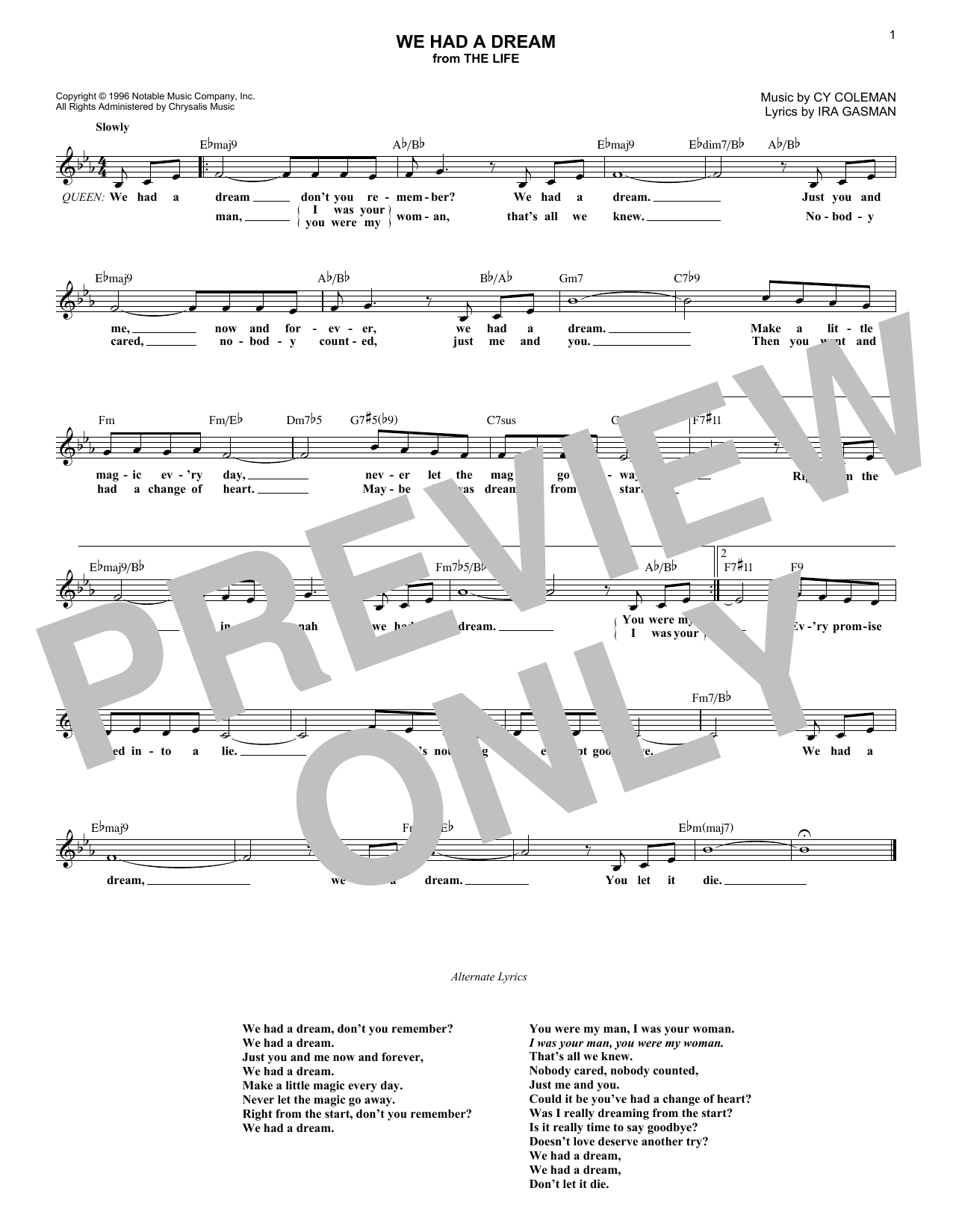 Cy Coleman We Had A Dream sheet music notes and chords arranged for Lead Sheet / Fake Book
