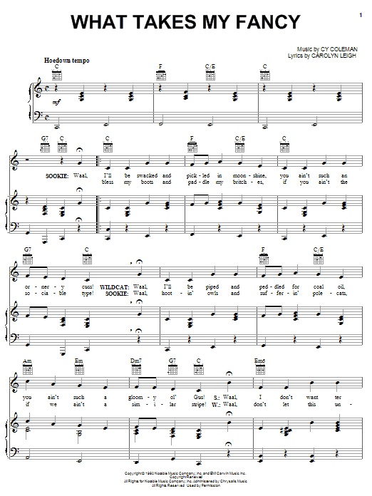 Cy Coleman What Takes My Fancy sheet music notes and chords arranged for Piano, Vocal & Guitar Chords (Right-Hand Melody)