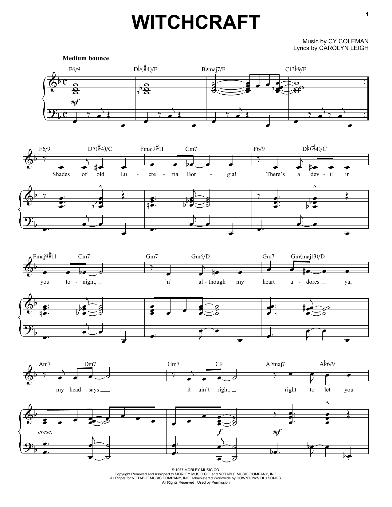 Cy Coleman Witchcraft [Jazz version] (arr. Brent Edstrom) sheet music notes and chords arranged for Piano & Vocal