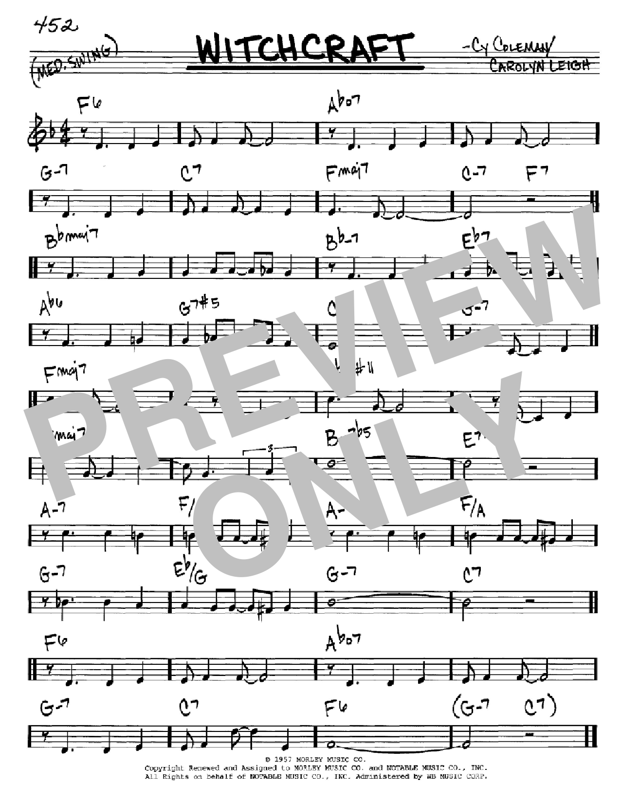Cy Coleman Witchcraft sheet music notes and chords arranged for Real Book – Melody & Chords – C Instruments
