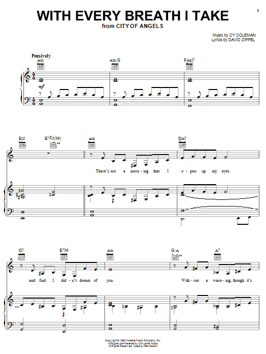 Cy Coleman With Every Breath I Take sheet music notes and chords arranged for Piano, Vocal & Guitar Chords (Right-Hand Melody)