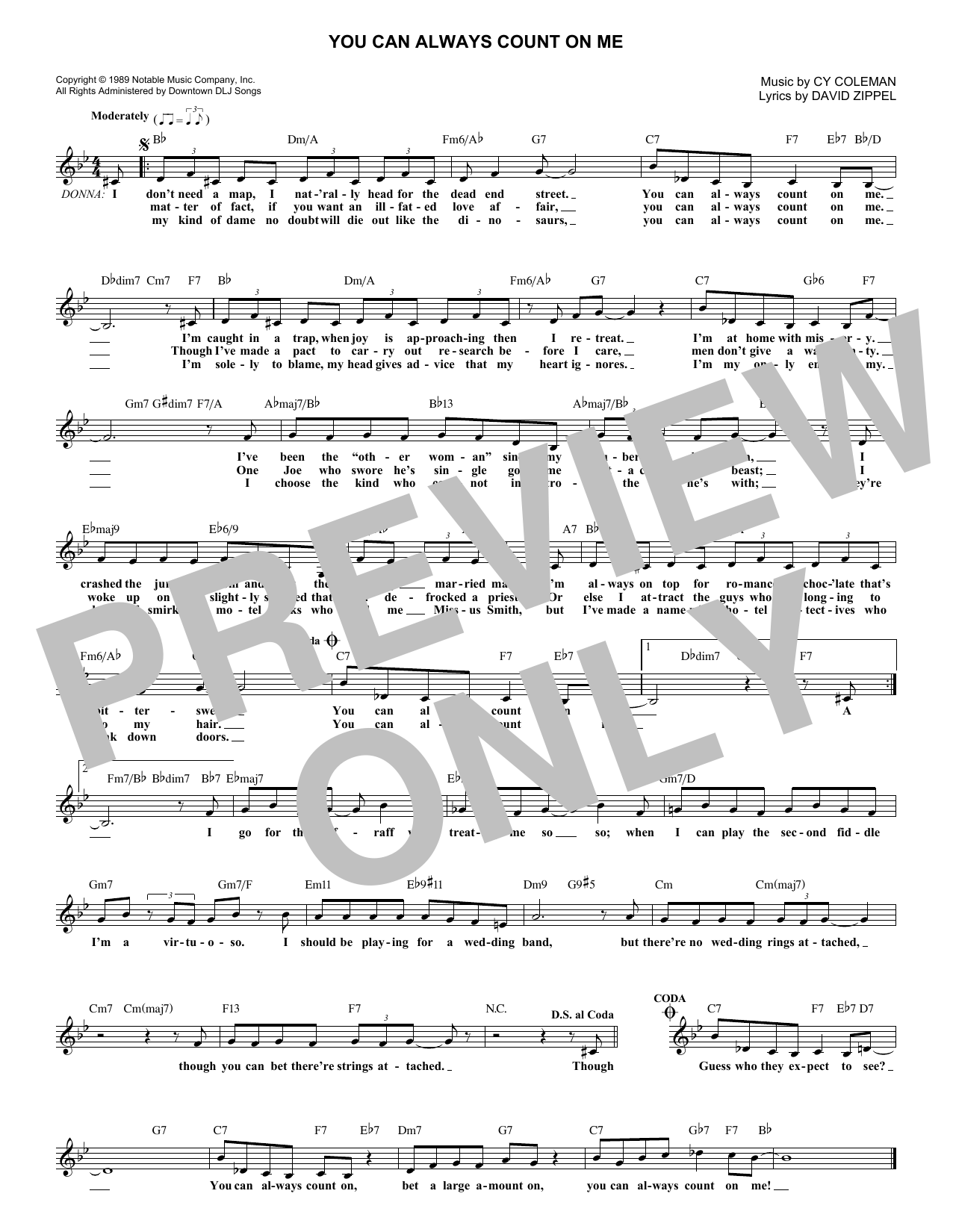 Cy Coleman You Can Always Count On Me sheet music notes and chords arranged for Lead Sheet / Fake Book