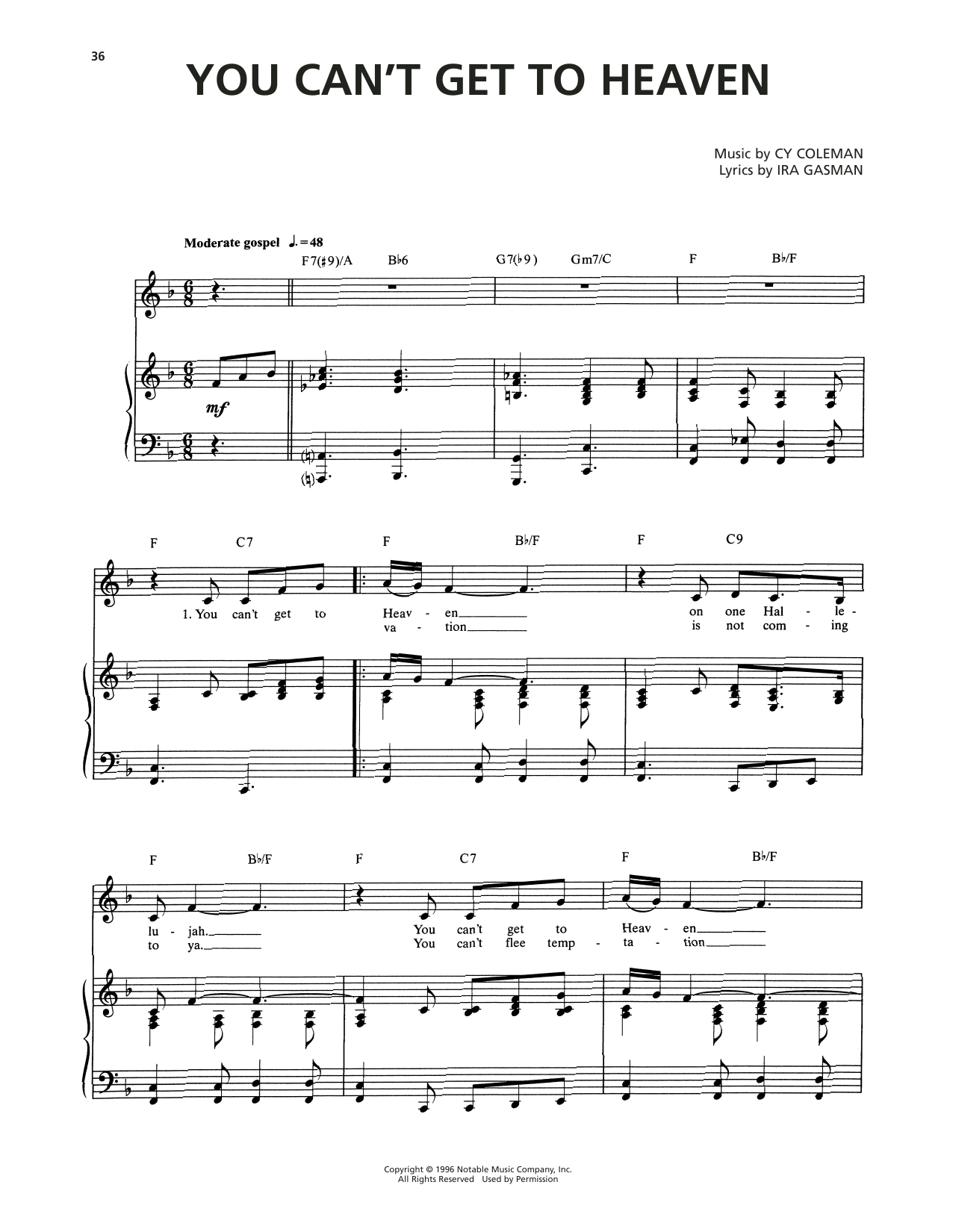 Cy Coleman You Can't Get To Heaven (from The Life) sheet music notes and chords arranged for Piano & Vocal
