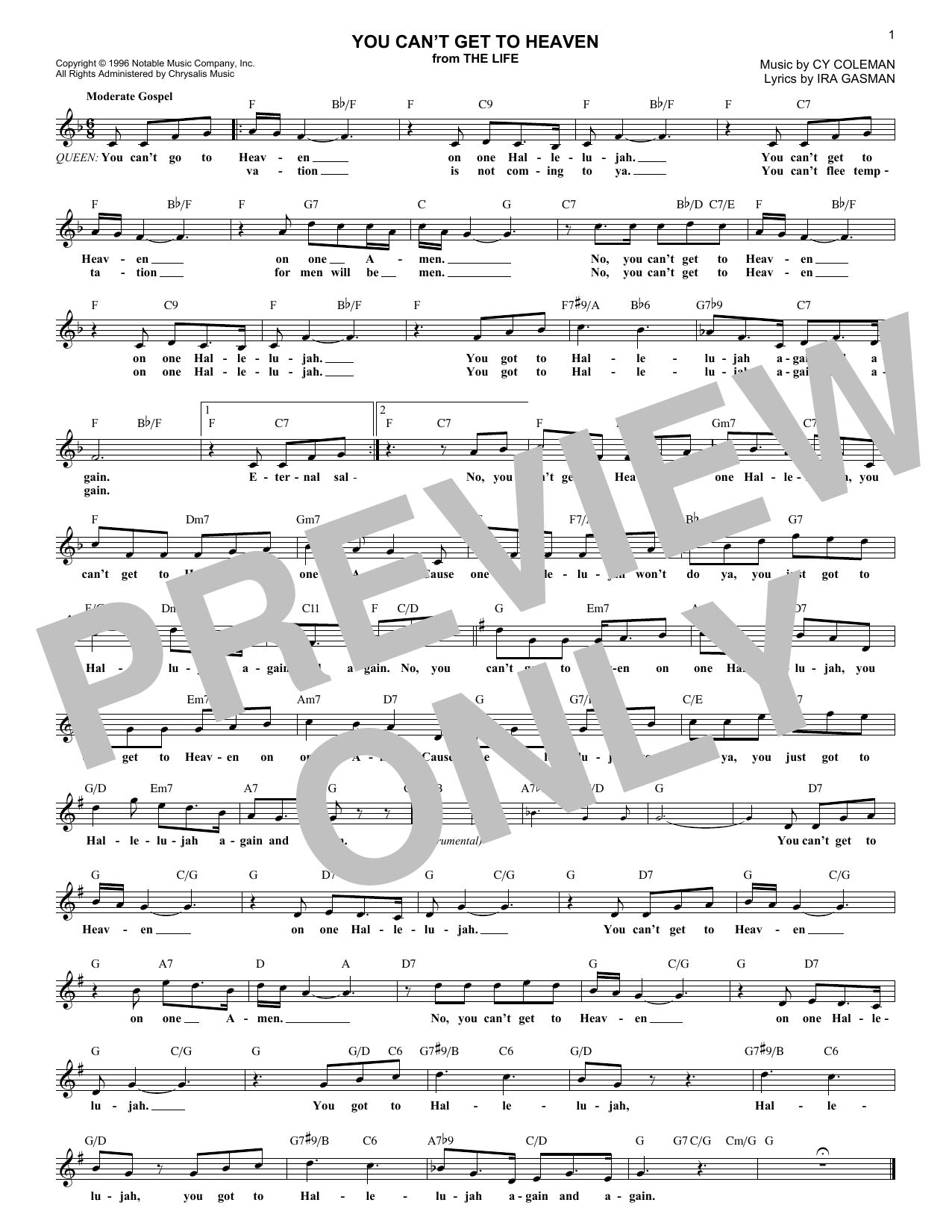 Cy Coleman You Can't Get To Heaven sheet music notes and chords arranged for Lead Sheet / Fake Book