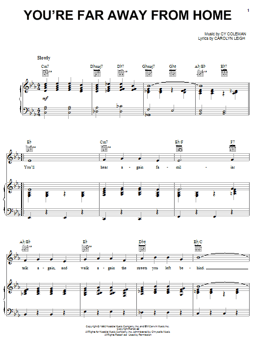 Cy Coleman You're Far Away From Home sheet music notes and chords arranged for Piano, Vocal & Guitar Chords (Right-Hand Melody)