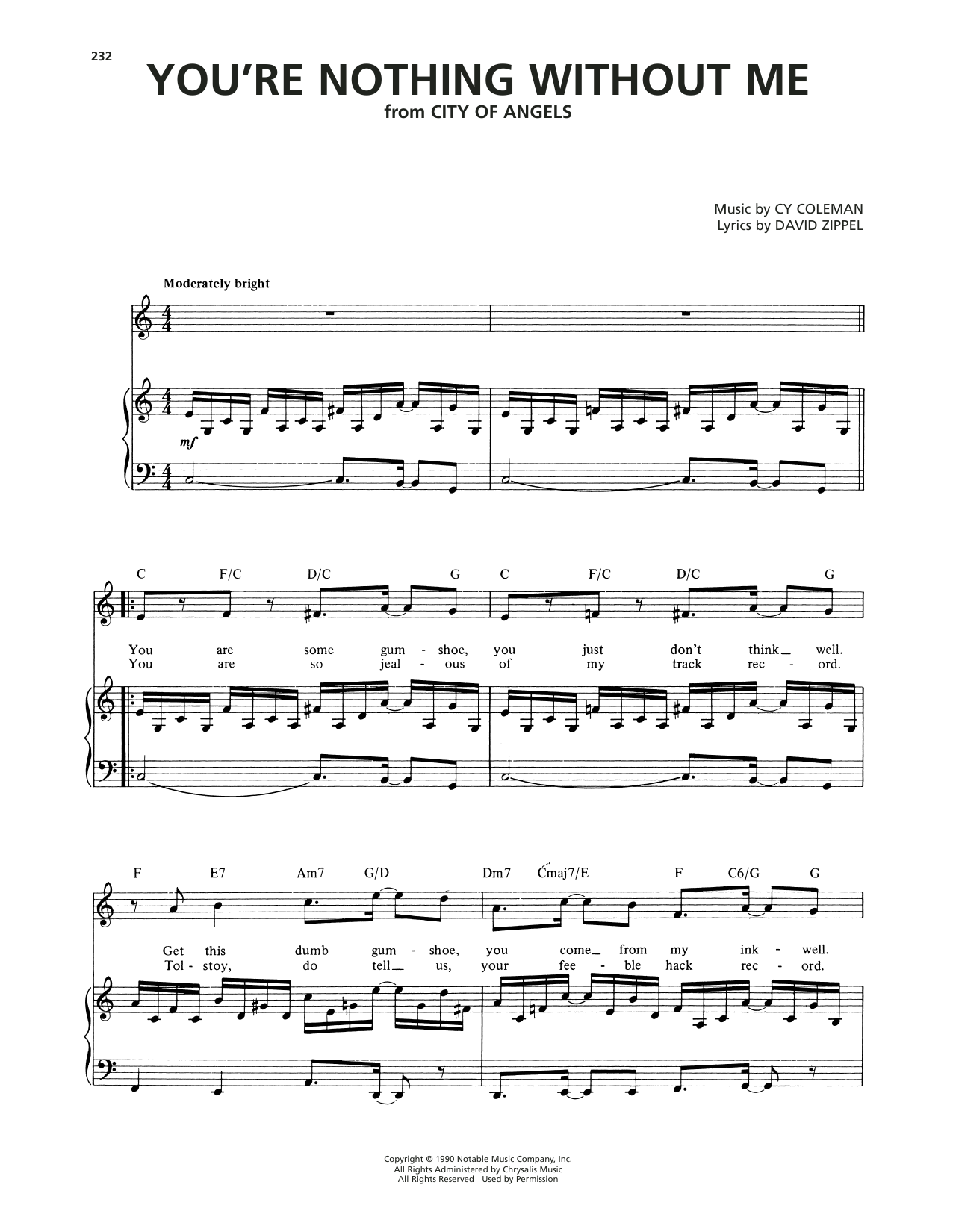 Cy Coleman You're Nothing Without Me (from City Of Angels) sheet music notes and chords arranged for Piano, Vocal & Guitar Chords (Right-Hand Melody)