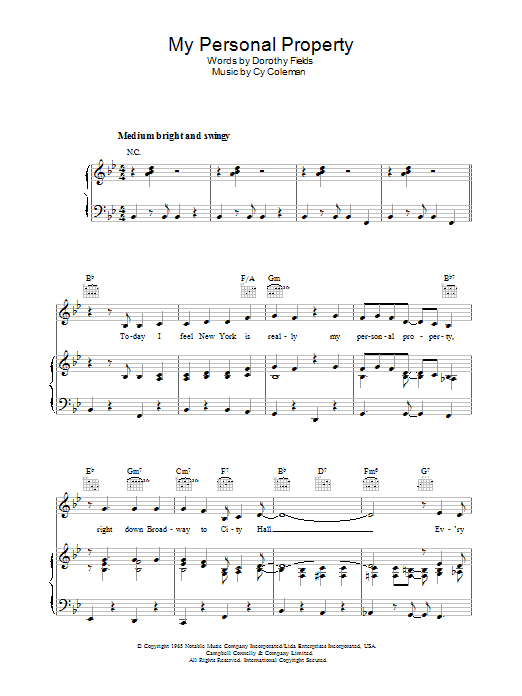 Cy Coleman My Personal Property sheet music notes and chords. Download Printable PDF.
