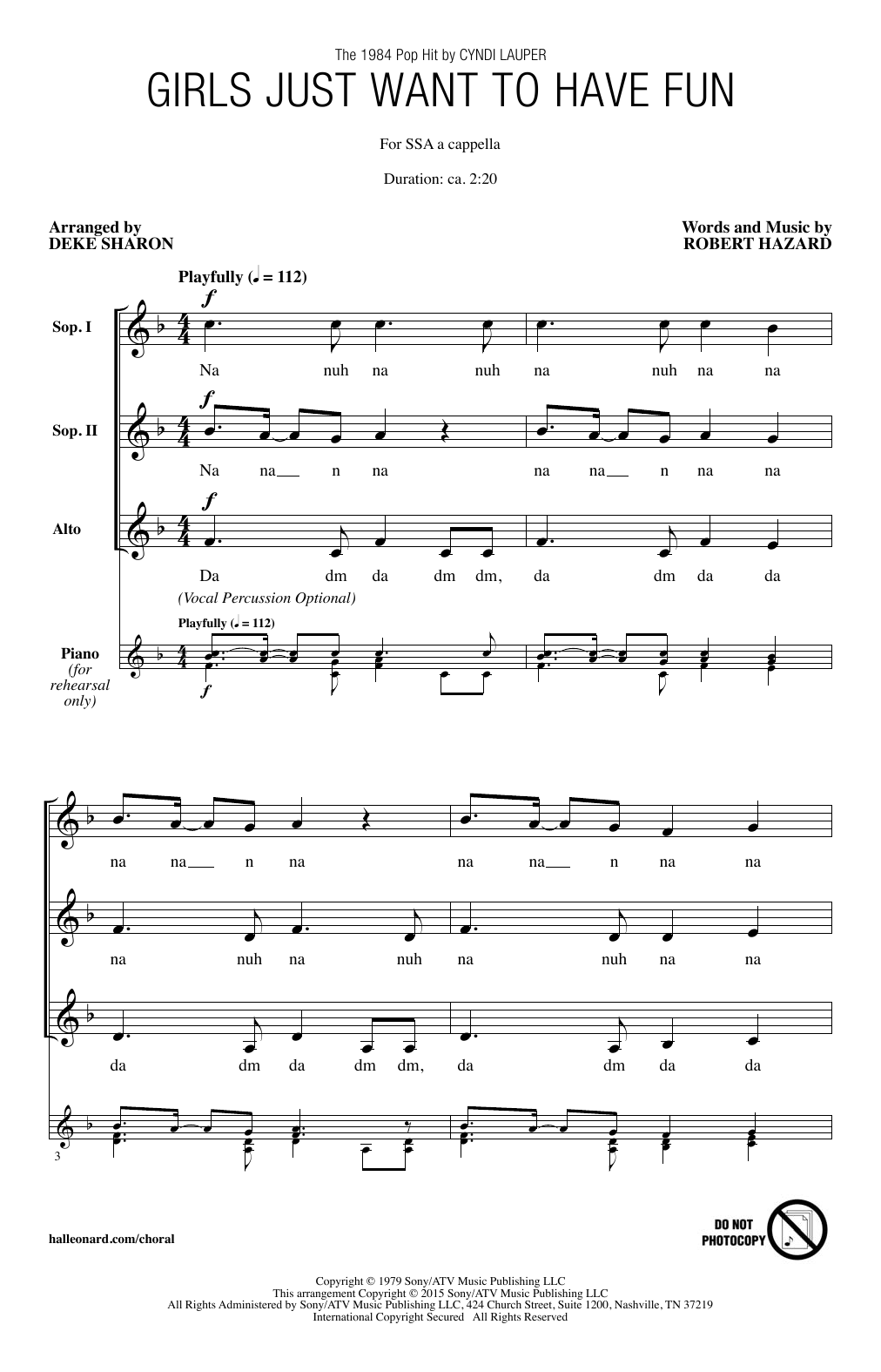 Cyndi Lauper Girls Just Want to Have Fun (arr. Deke Sharon) sheet music notes and chords arranged for SSAA Choir