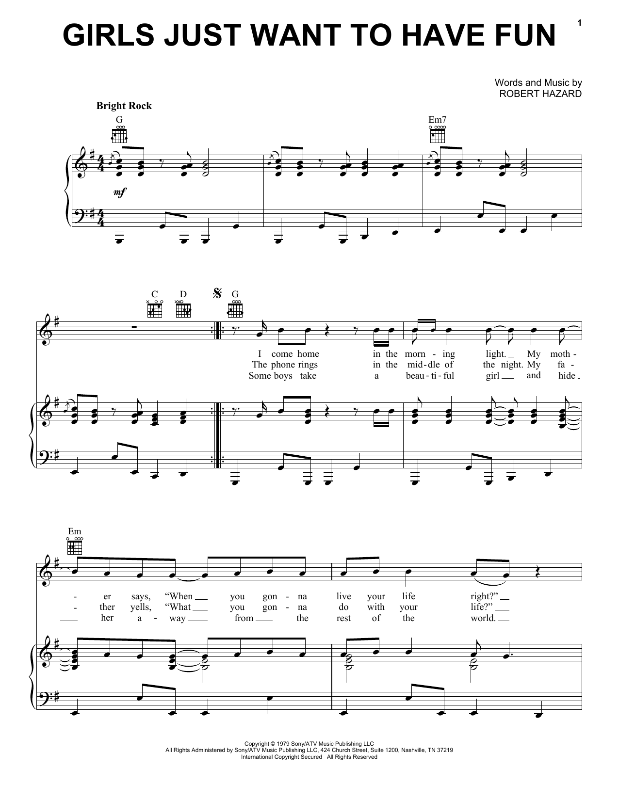 Cyndi Lauper Girls Just Want To Have Fun sheet music notes and chords arranged for Trumpet Solo