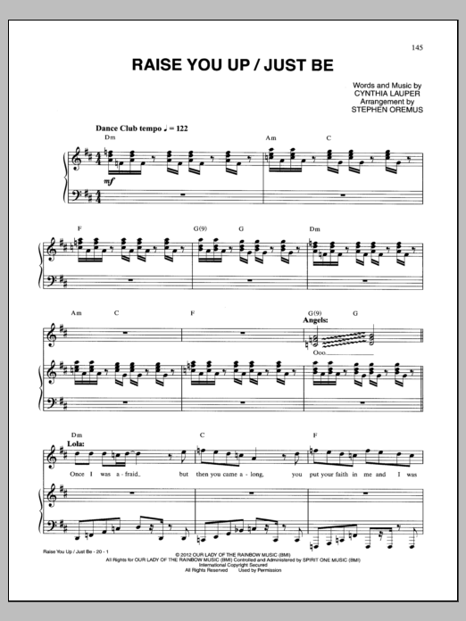 Cyndi Lauper Raise You Up/Just Be (from Kinky Boots) sheet music notes and chords arranged for Piano & Vocal