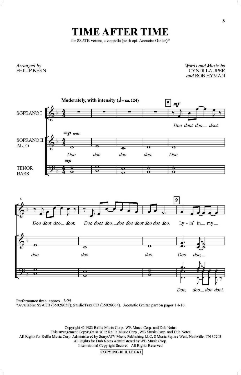 Cyndi Lauper Time After Time (arr. Philip Kern) sheet music notes and chords arranged for SATB Choir