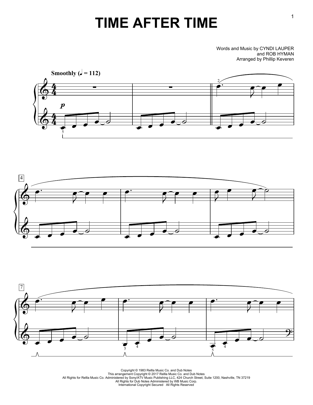 Cyndi Lauper Time After Time [Classical version] (arr. Phillip Keveren) sheet music notes and chords arranged for Easy Piano