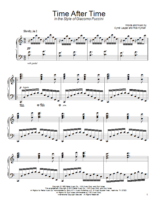 Cyndi Lauper Time After Time (in the style of Giacomo Puccini) sheet music notes and chords arranged for Piano Solo