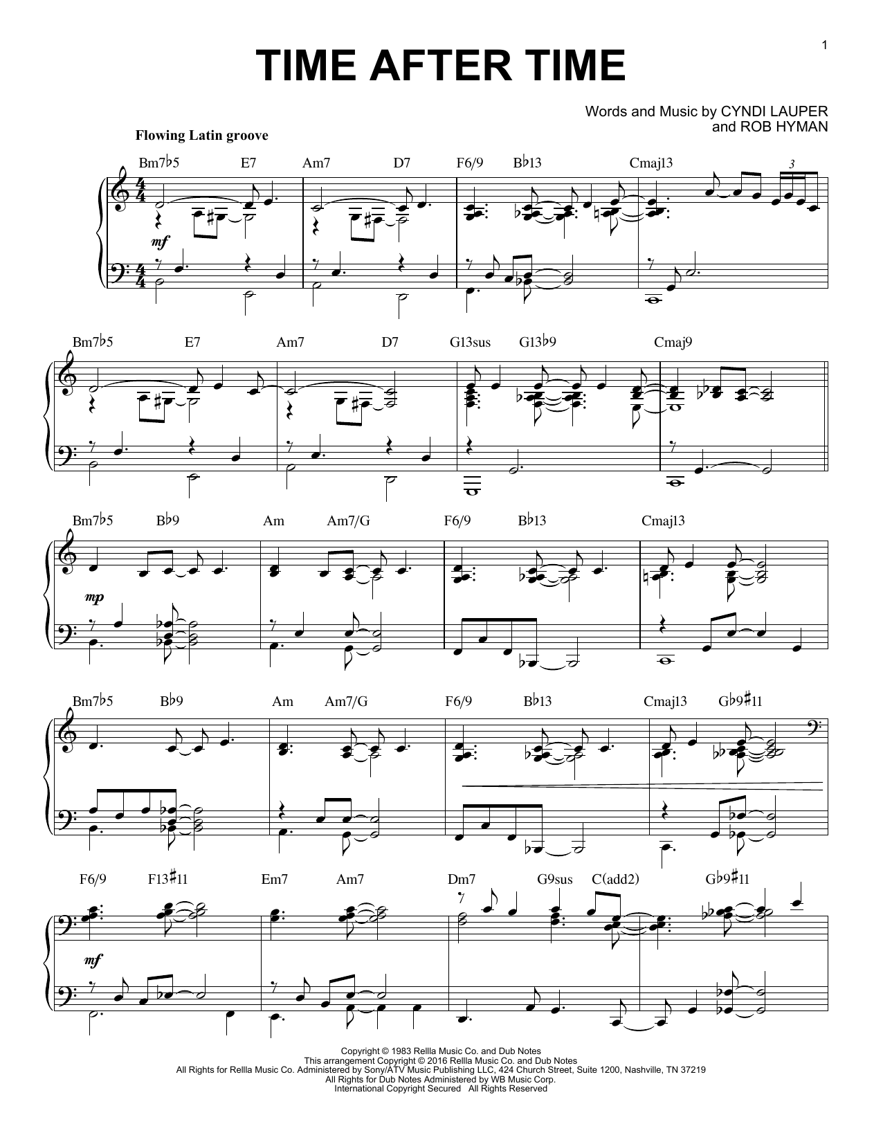 Cyndi Lauper Time After Time [Jazz version] (arr. Brent Edstrom) sheet music notes and chords arranged for Piano Solo
