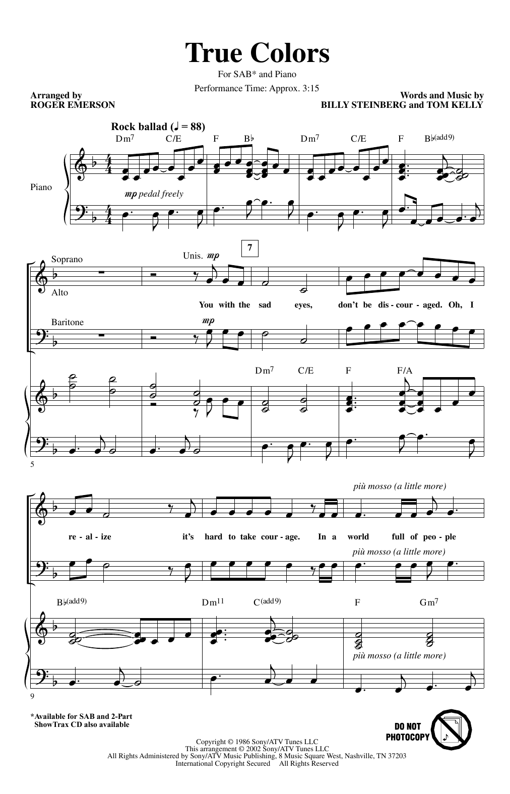 Cyndi Lauper True Colors (arr. Roger Emerson) sheet music notes and chords arranged for 2-Part Choir
