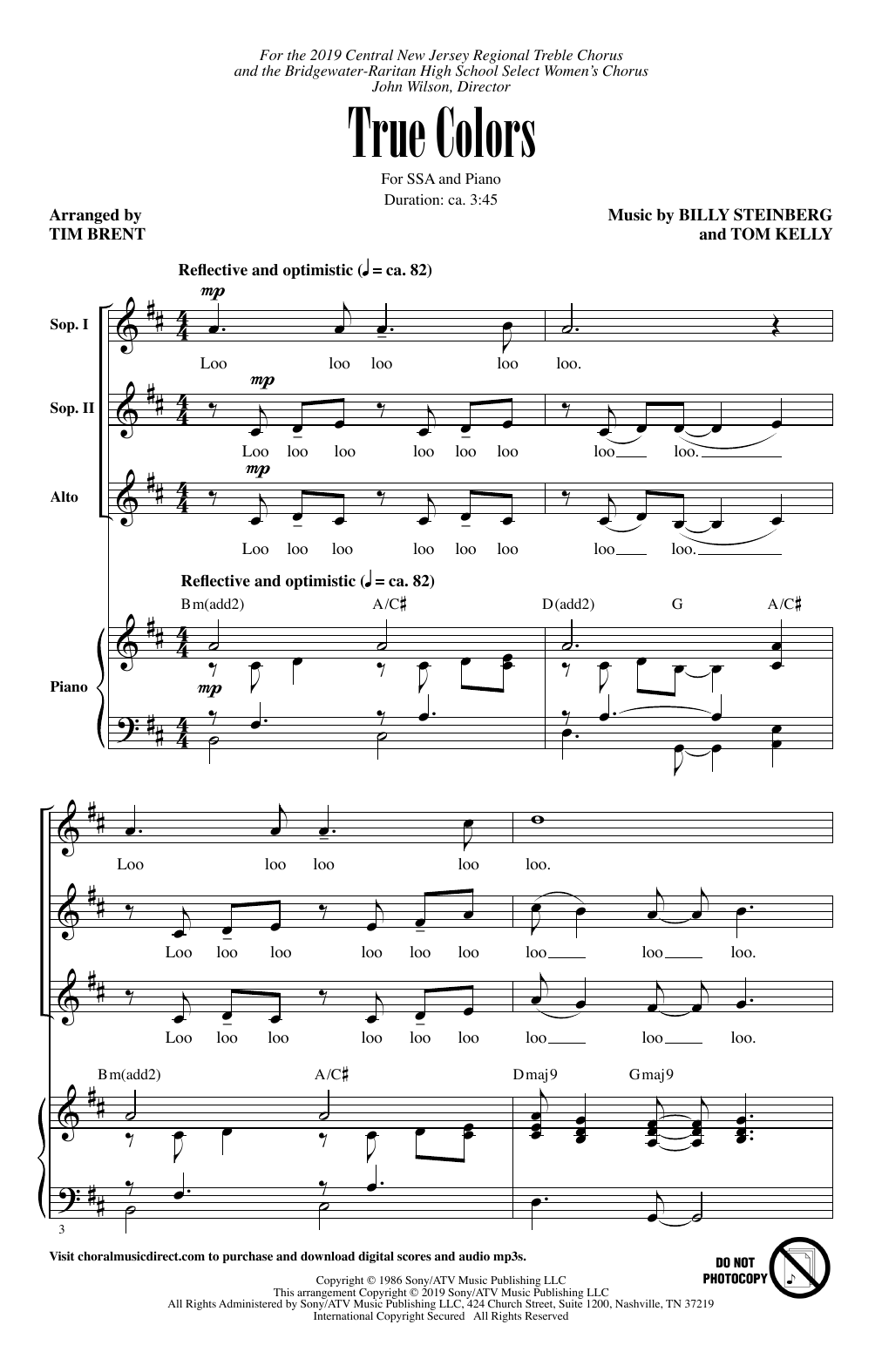 Cyndi Lauper True Colors (arr. Tim Brent) sheet music notes and chords arranged for SATB Choir