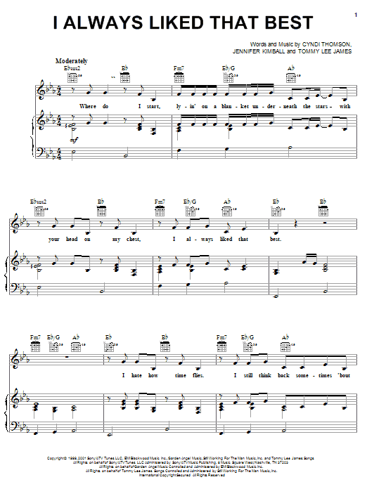 Cyndi Thomson I Always Liked That Best sheet music notes and chords arranged for Piano, Vocal & Guitar Chords (Right-Hand Melody)