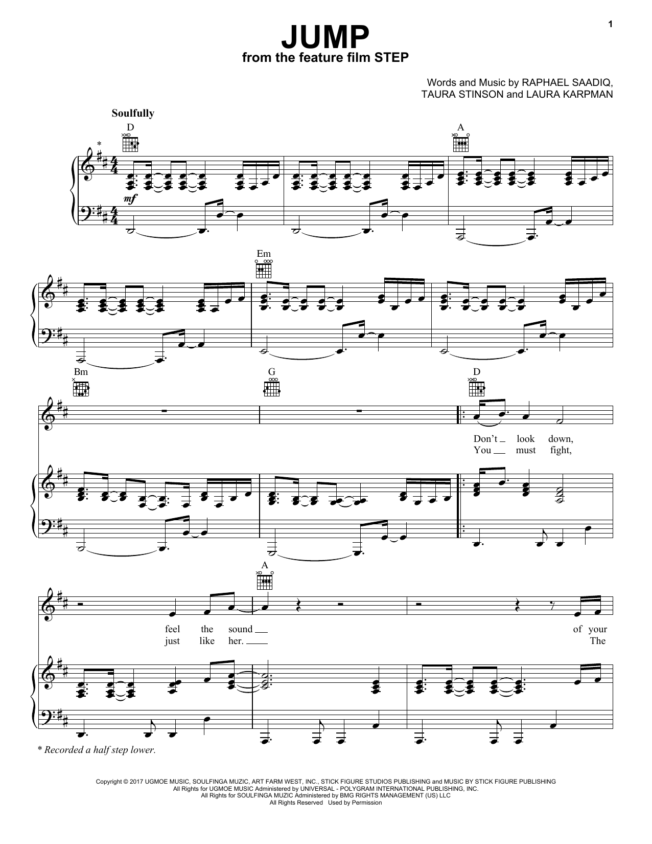 Cynthia Erivo Jump sheet music notes and chords arranged for Piano, Vocal & Guitar Chords (Right-Hand Melody)
