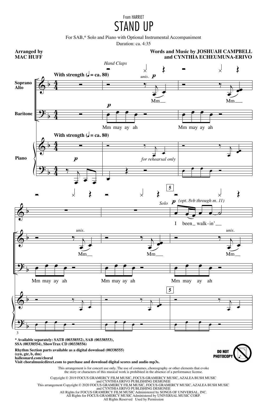 Cynthia Erivo Stand Up (from Harriet) (arr. Mac Huff) sheet music notes and chords arranged for SATB Choir