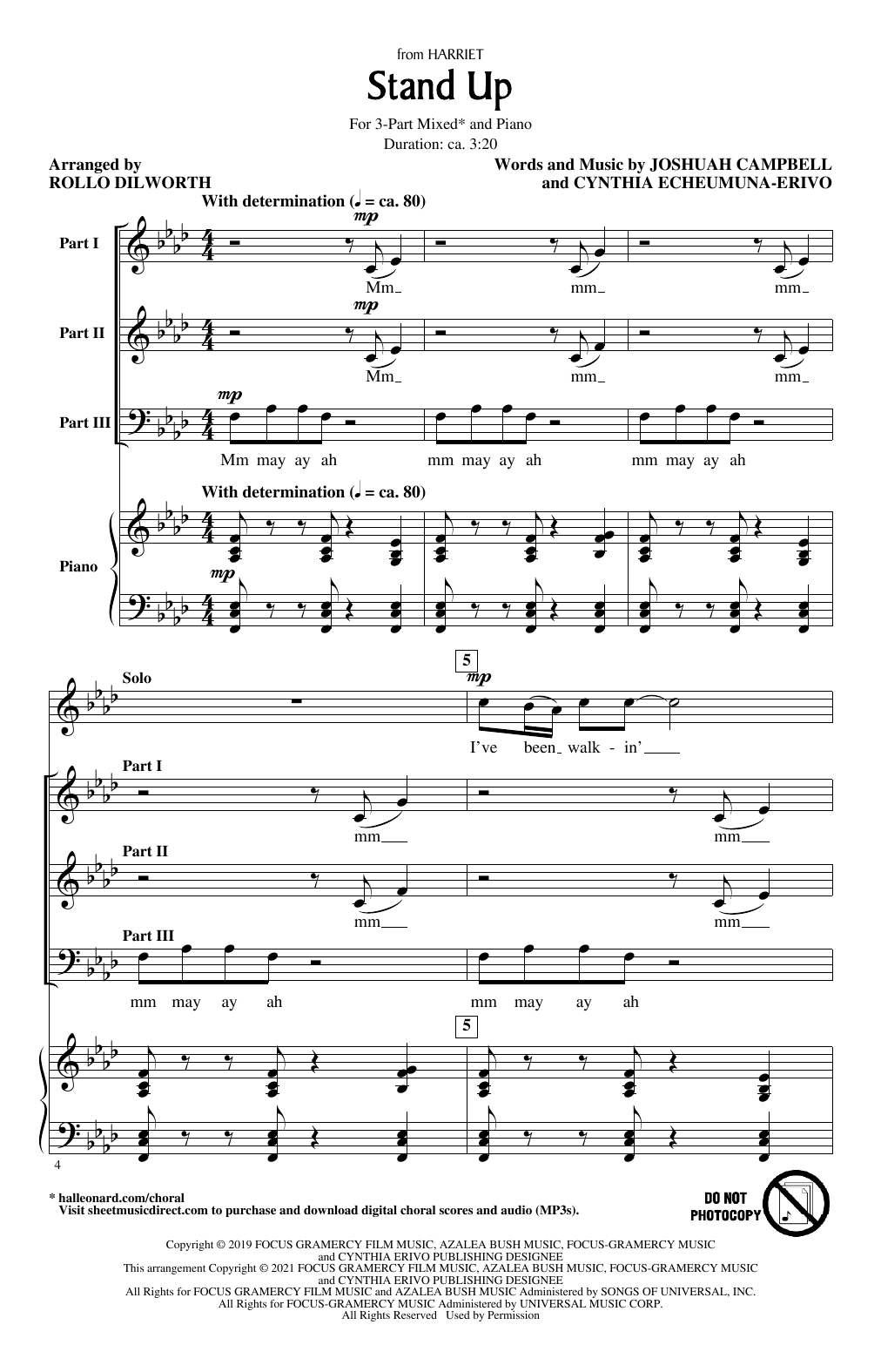 Cynthia Erivo Stand Up (from Harriet) (arr. Rollo Dilworth) sheet music notes and chords arranged for 3-Part Mixed Choir