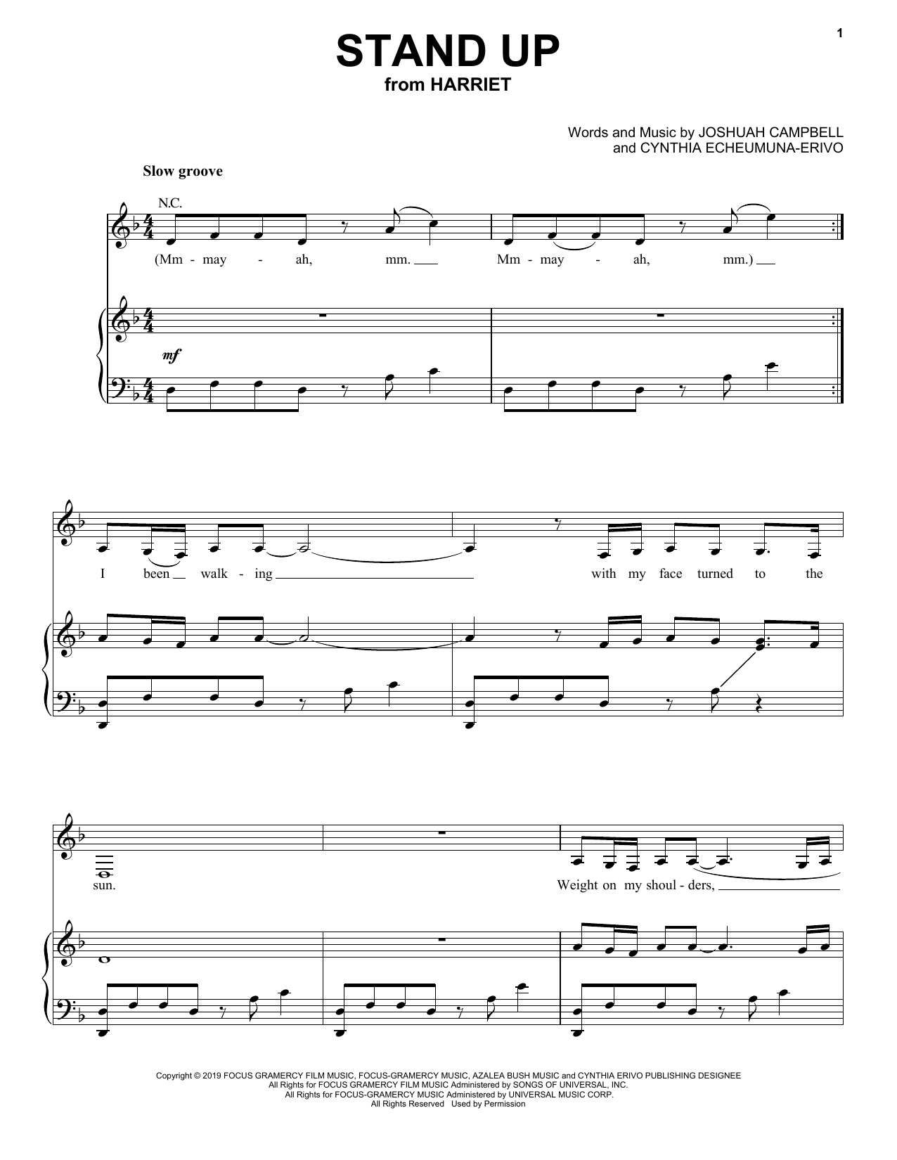 Cynthia Erivo Stand Up (from Harriet) sheet music notes and chords arranged for Easy Piano