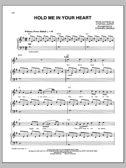 Cynthia Lauper Hold Me In Your Heart sheet music notes and chords arranged for Piano & Vocal