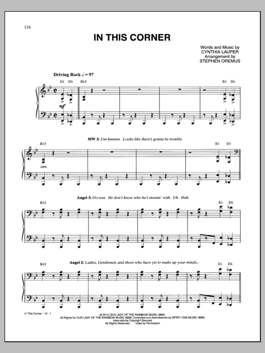 Cynthia Lauper In This Corner sheet music notes and chords arranged for Piano & Vocal